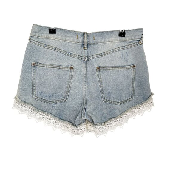 Free People Distressed Denim Lace-Trim Shorts, 26 - Picture 2 of 8